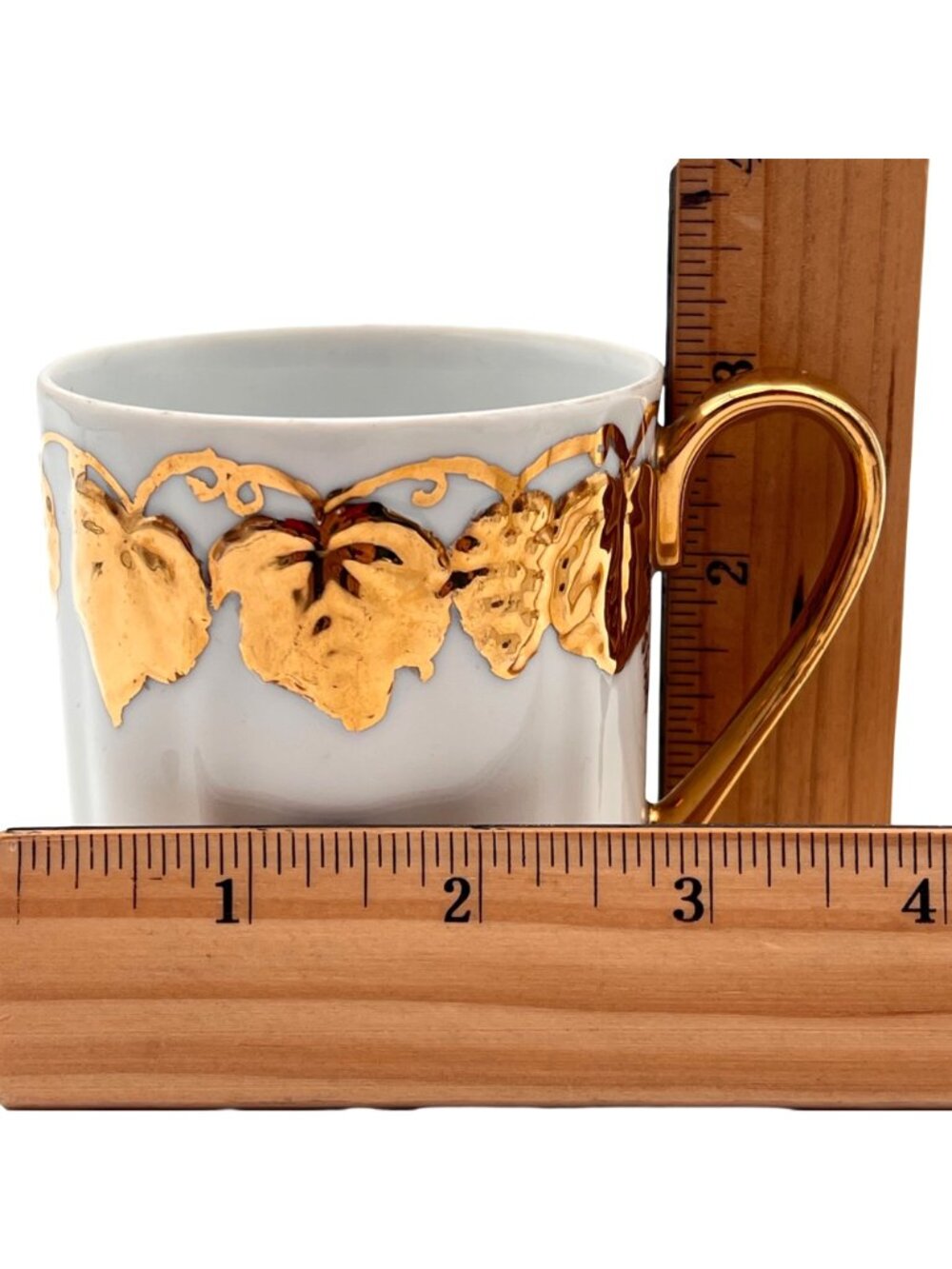 Vintage Porcelain Cup Set Of 3 Gold Handle & Grape Leaf Pattern Signed WM Sharp - Picture 15 of 16